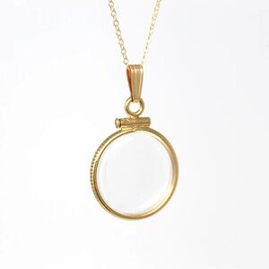 Gold Round Locket Necklace - Clear Pendant